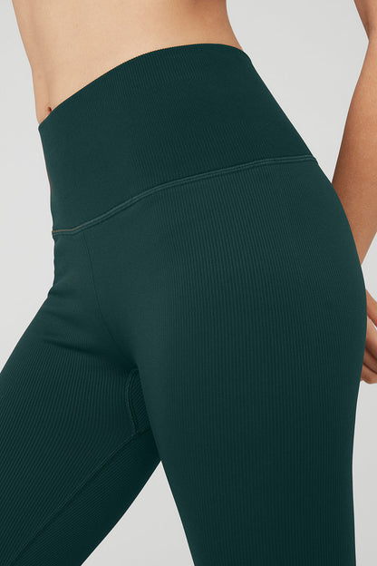 Seamless High-Waist Ribbed Legging - Midnight Green