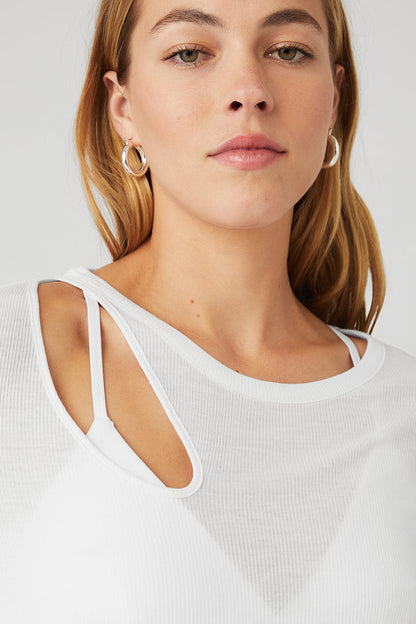 Ribbed Peak Long Sleeve - White