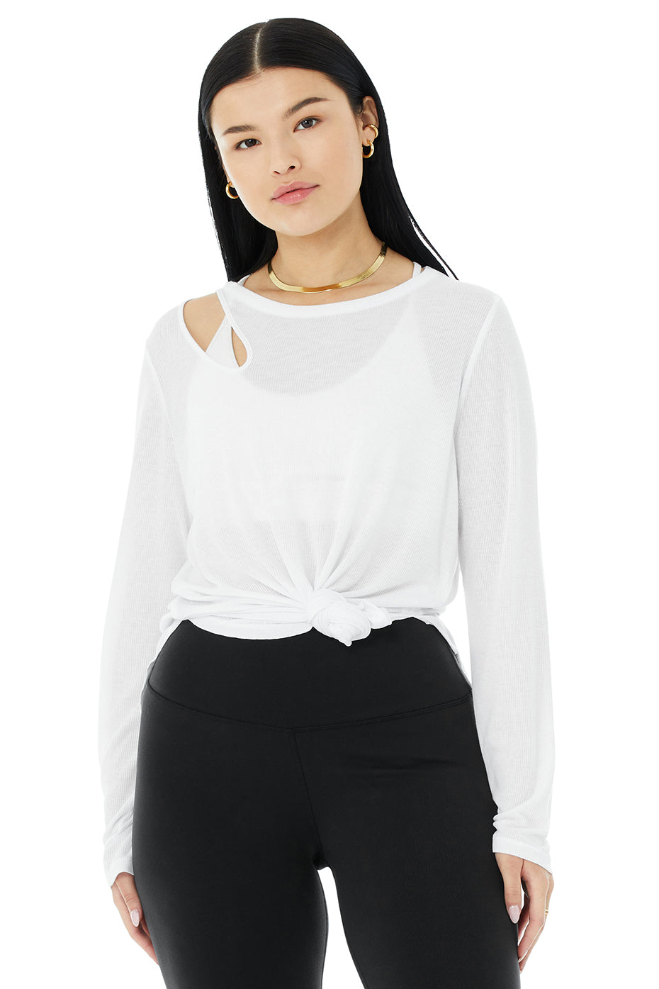 Ribbed Peak Long Sleeve - White