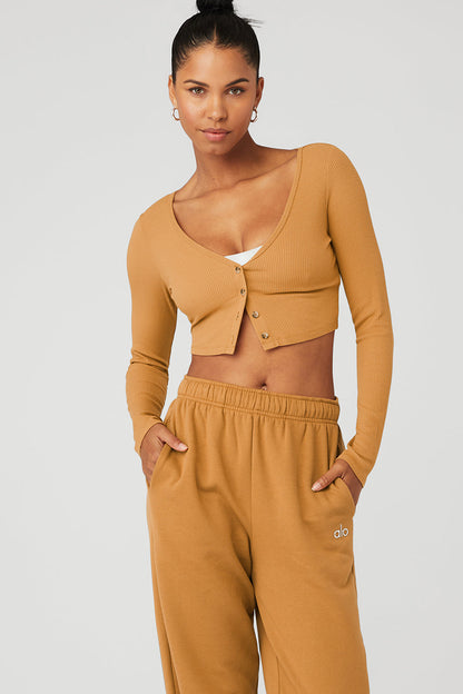 Ribbed Cropped Whisper Cardi - Toffee