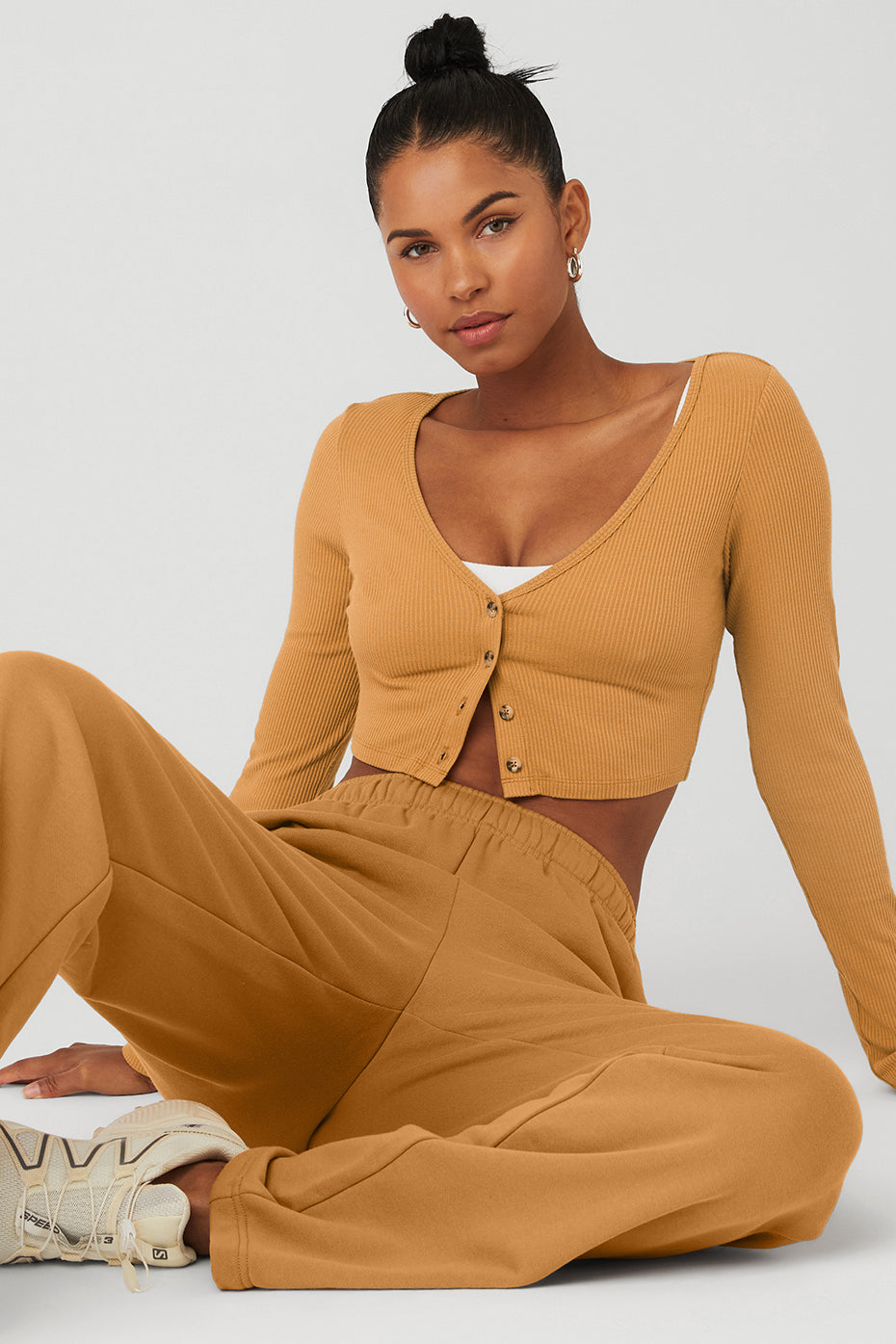 Ribbed Cropped Whisper Cardi - Toffee