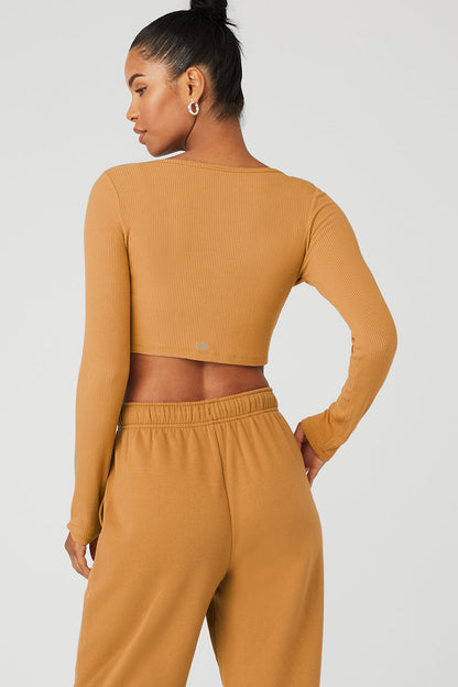 Ribbed Cropped Whisper Cardi - Toffee