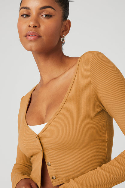 Ribbed Cropped Whisper Cardi - Toffee
