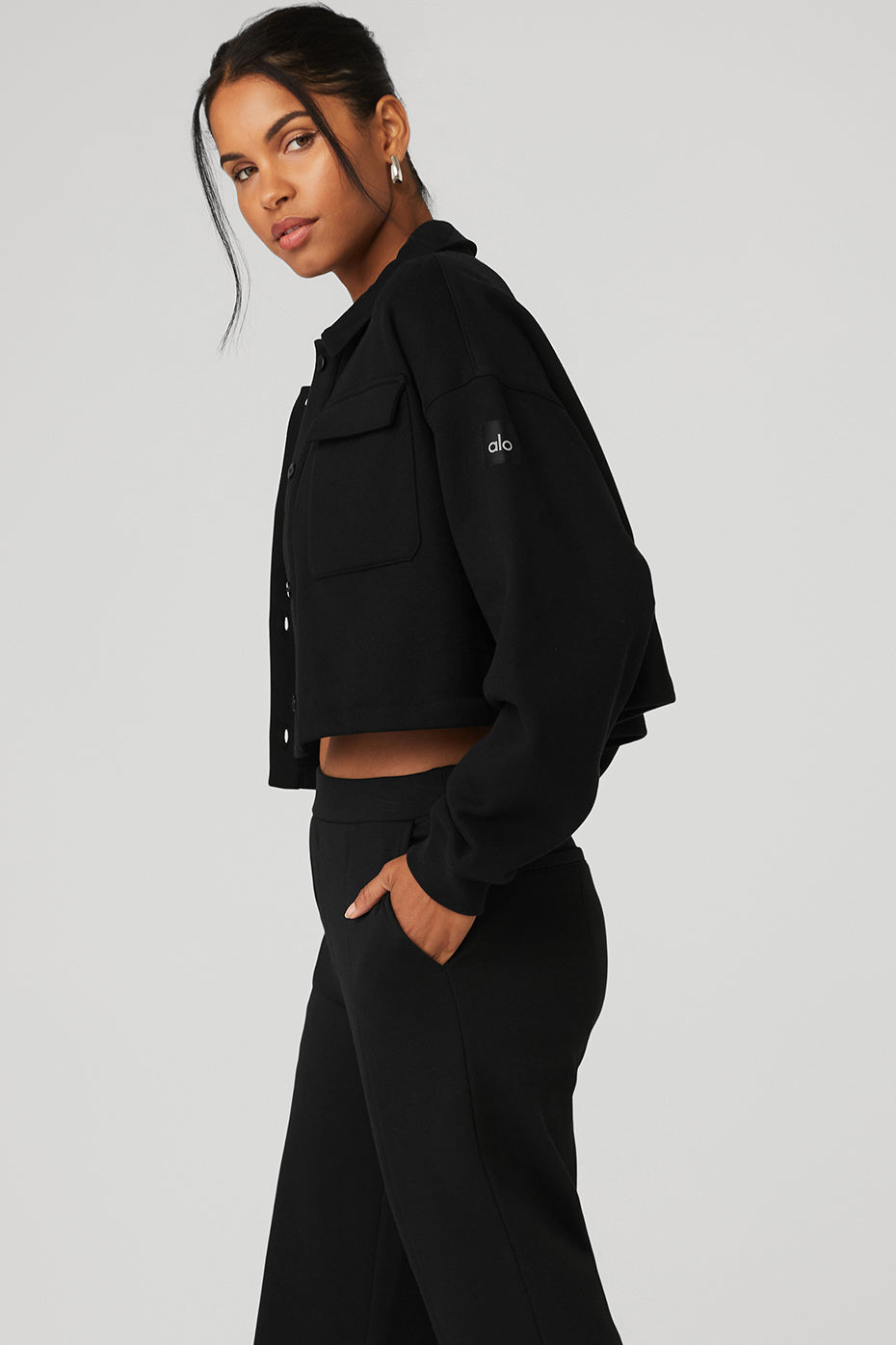 Renown Cropped Button-Up Pullover - Black