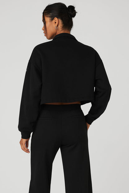 Renown Cropped Button-Up Pullover - Black