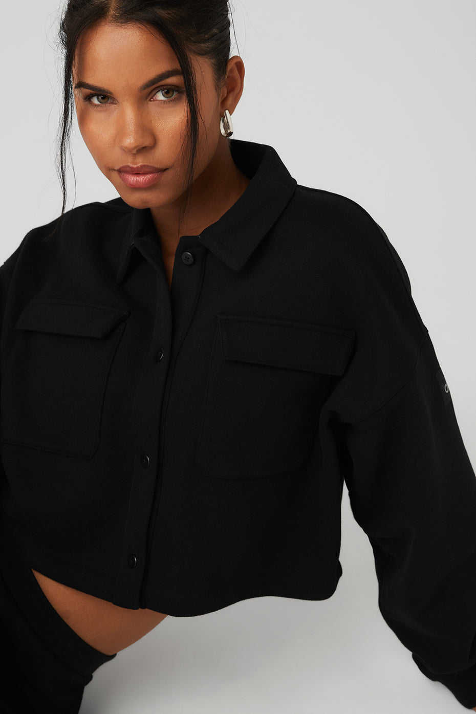 Renown Cropped Button-Up Pullover - Black