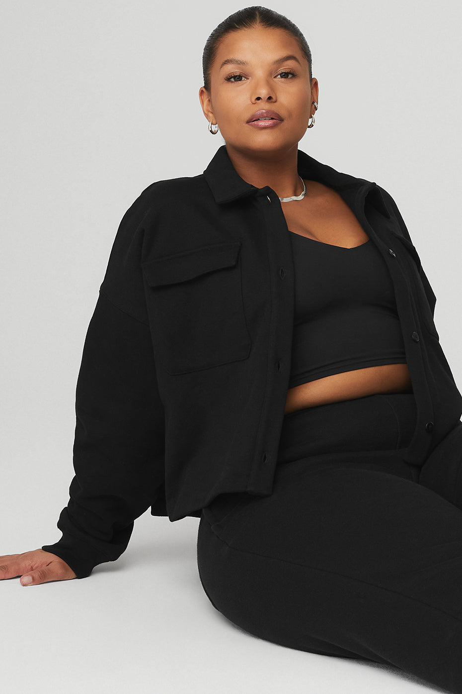 Renown Cropped Button-Up Pullover - Black