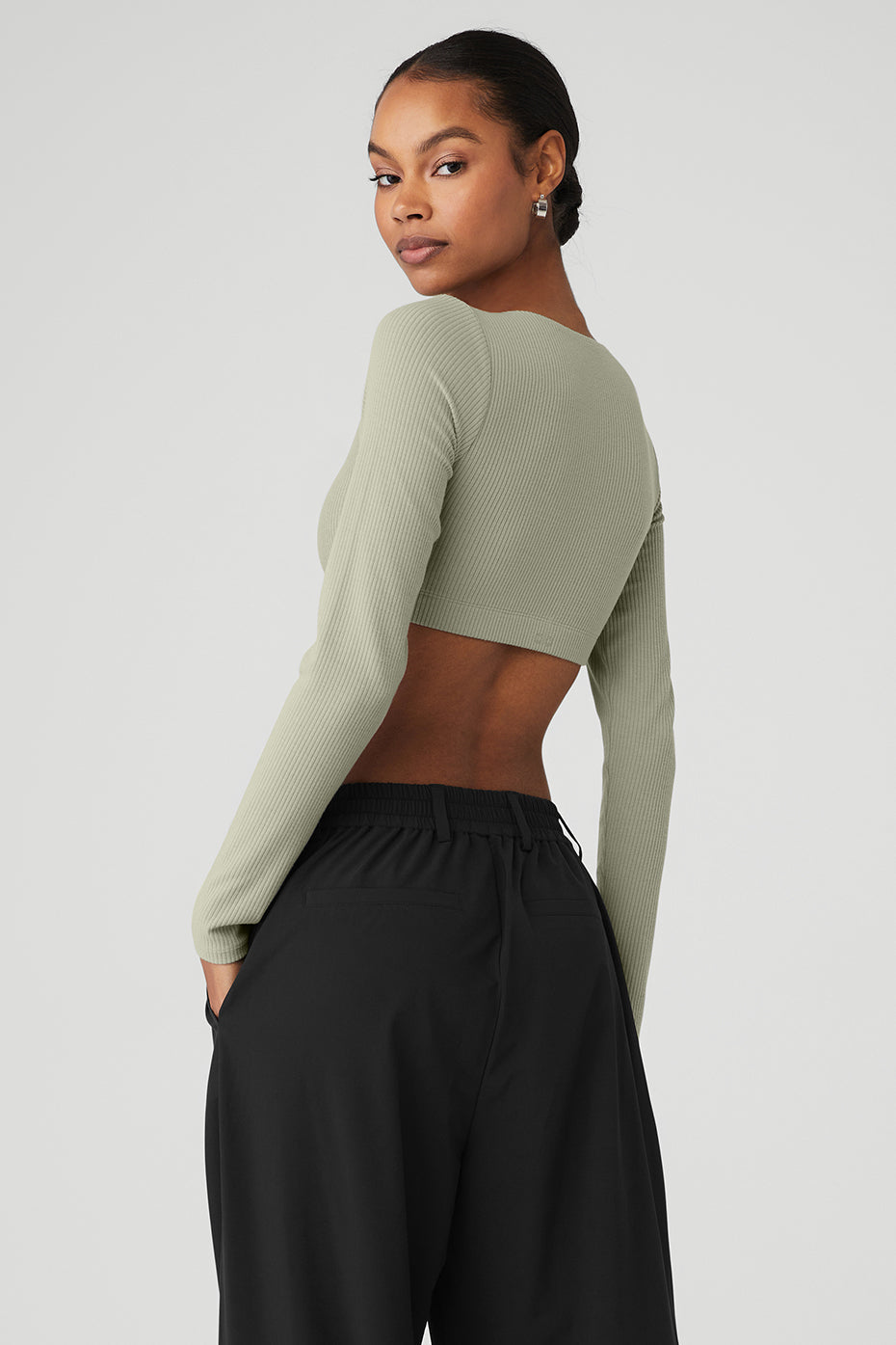 Ribbed Defined Long Sleeve Bra - Limestone