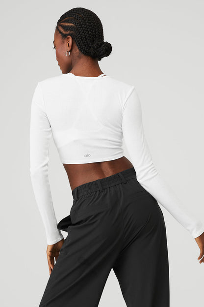 Ribbed Knotty Long Sleeve - White