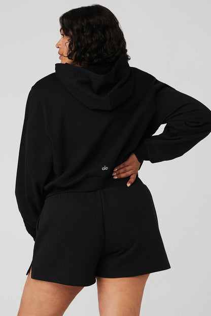 Cropped Headliner Shoulder Pad Hoodie - Black