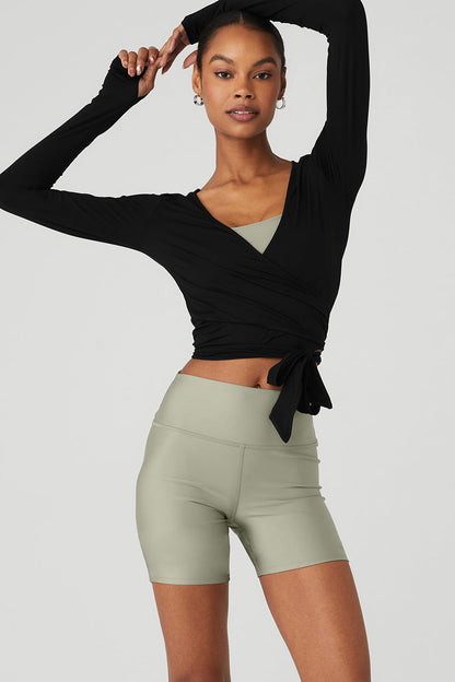 Cropped Escalate Wrap Top - Black
