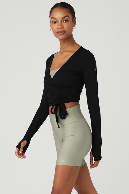 Cropped Escalate Wrap Top - Black