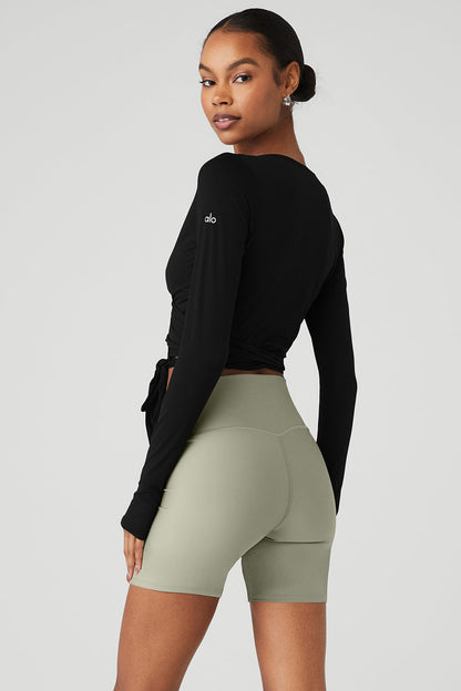 Cropped Escalate Wrap Top - Black