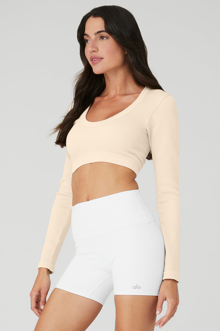 Seamless Ribbed Cropped Serene Long Sleeve - Macadamia