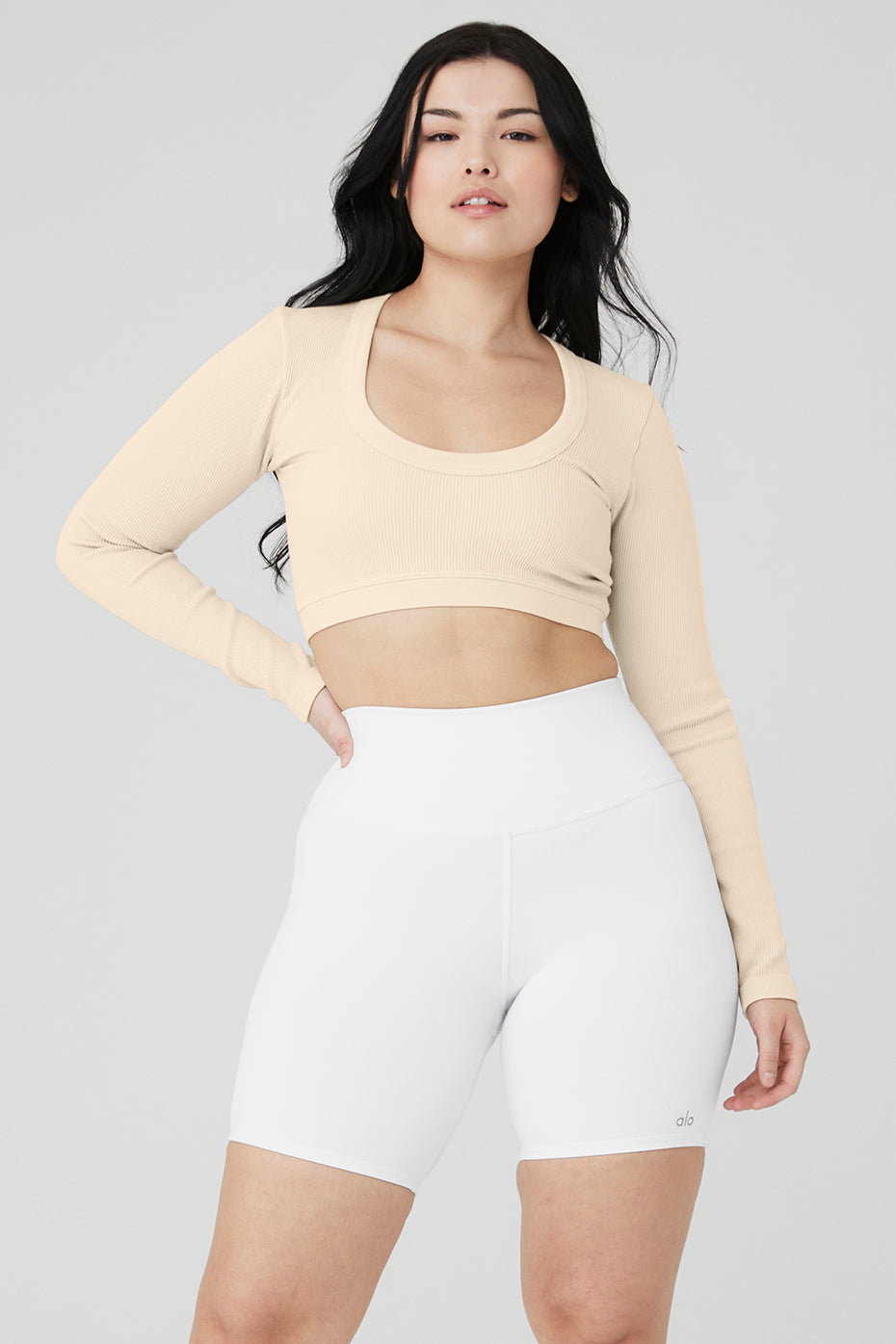 Seamless Ribbed Cropped Serene Long Sleeve - Macadamia