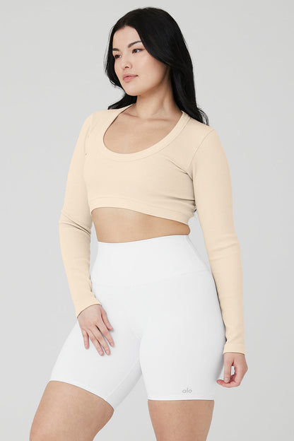 Seamless Ribbed Cropped Serene Long Sleeve - Macadamia