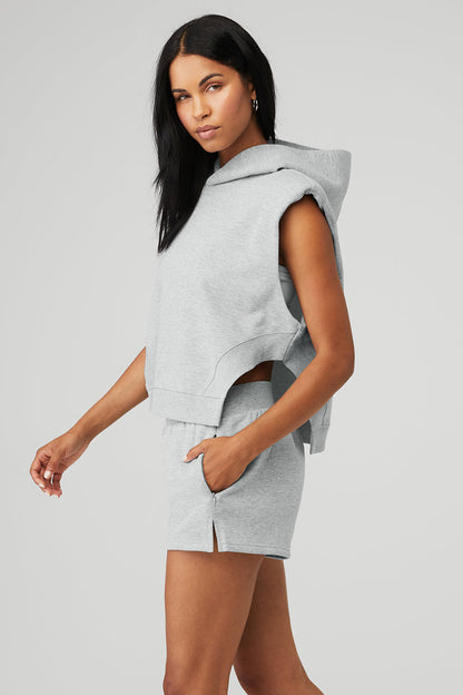 Cropped Headliner Shoulder Pad Sleeveless Coverup - Athletic Heather Grey