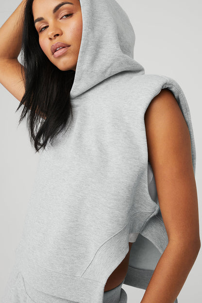 Cropped Headliner Shoulder Pad Sleeveless Coverup - Athletic Heather Grey
