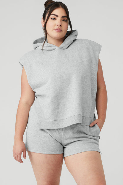 Cropped Headliner Shoulder Pad Sleeveless Coverup - Athletic Heather Grey