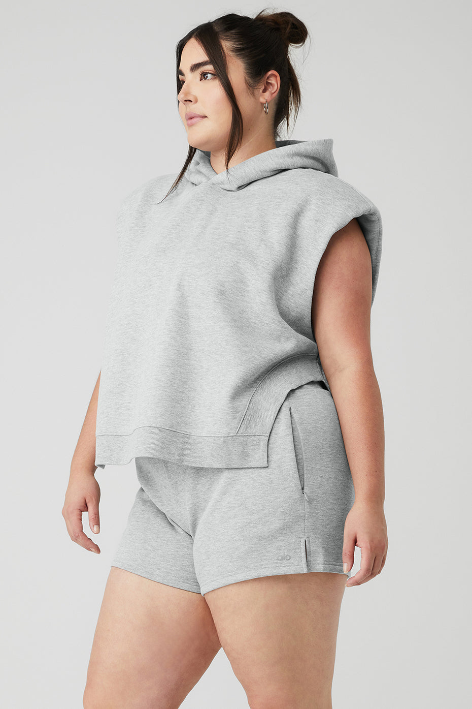 Cropped Headliner Shoulder Pad Sleeveless Coverup - Athletic Heather Grey