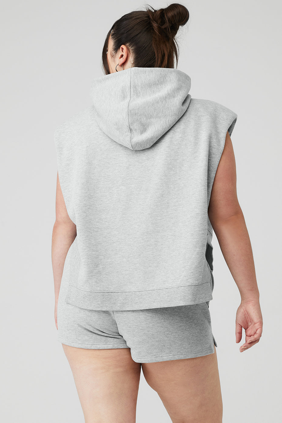 Cropped Headliner Shoulder Pad Sleeveless Coverup - Athletic Heather Grey