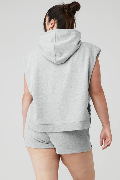 Cropped Headliner Shoulder Pad Sleeveless Coverup - Athletic Heather Grey