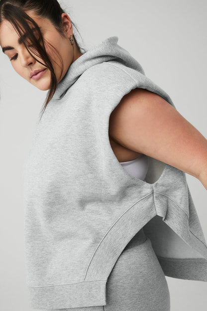 Cropped Headliner Shoulder Pad Sleeveless Coverup - Athletic Heather Grey