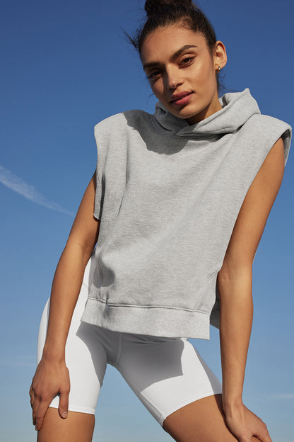 Cropped Headliner Shoulder Pad Sleeveless Coverup - Athletic Heather Grey