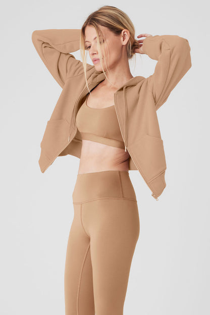 Routine Cropped Zip Hoodie - Toasted Almond