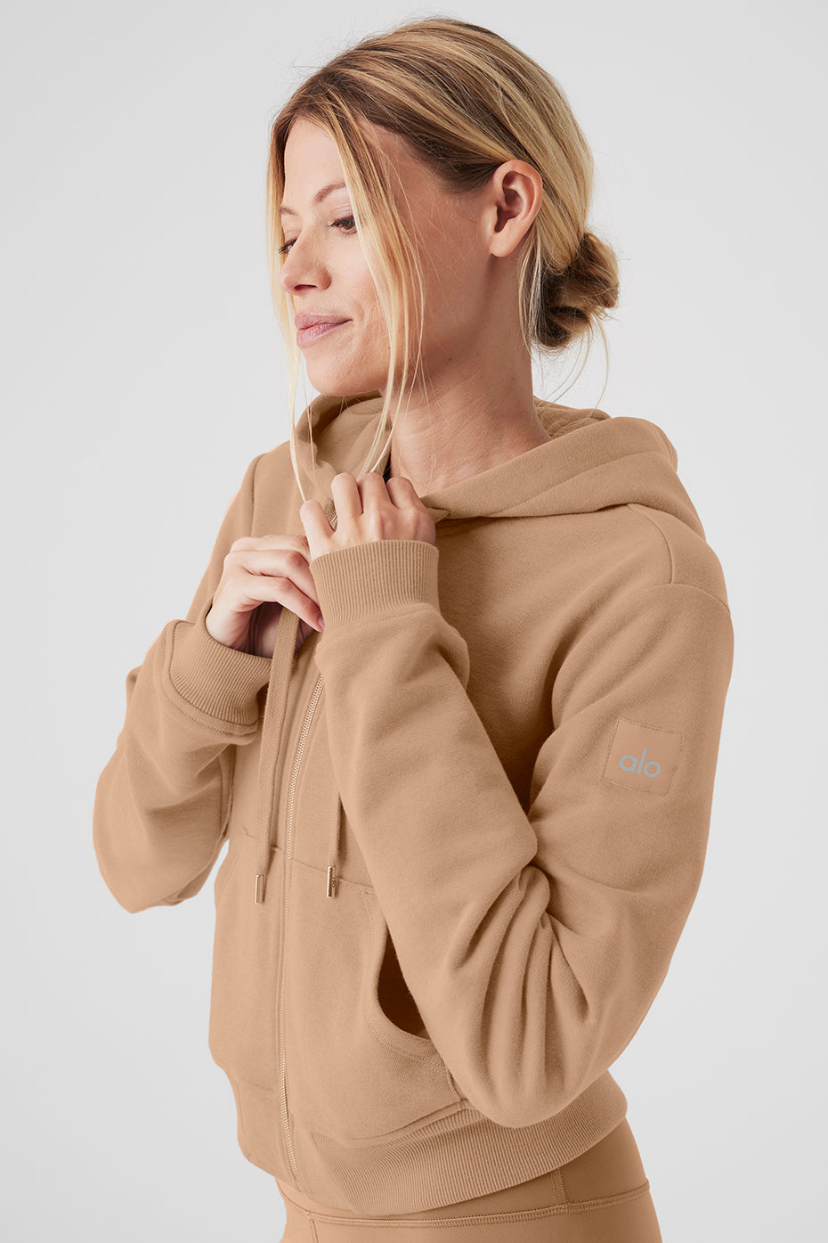 Routine Cropped Zip Hoodie - Toasted Almond