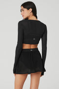 Mesh Cropped Fine Line Long Sleeve - Black