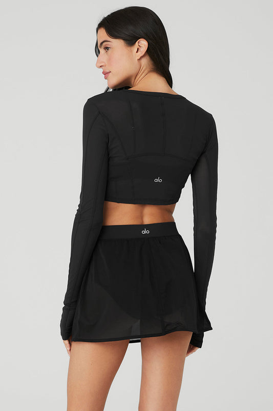 Mesh Cropped Fine Line Long Sleeve - Black