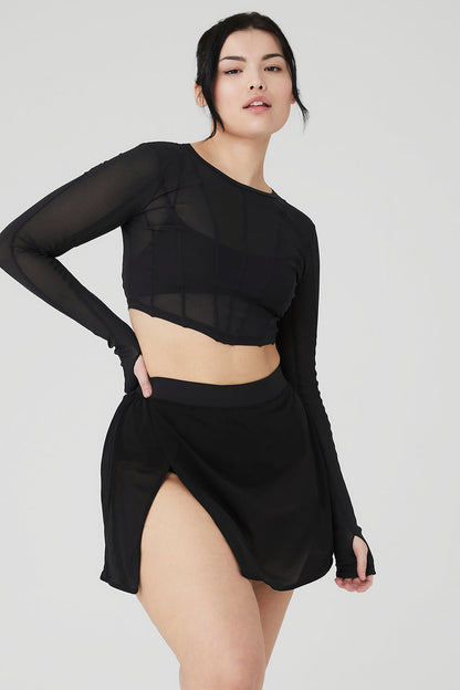 Mesh Cropped Fine Line Long Sleeve - Black