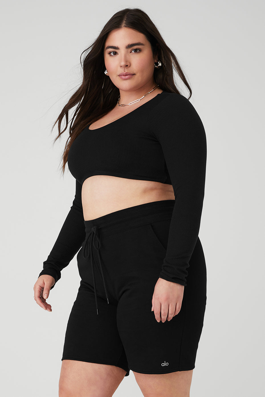 Ribbed Defined Long Sleeve Bra - Black
