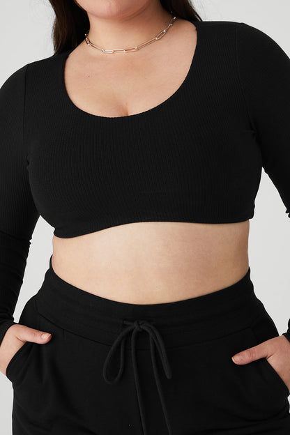 Ribbed Defined Long Sleeve Bra - Black