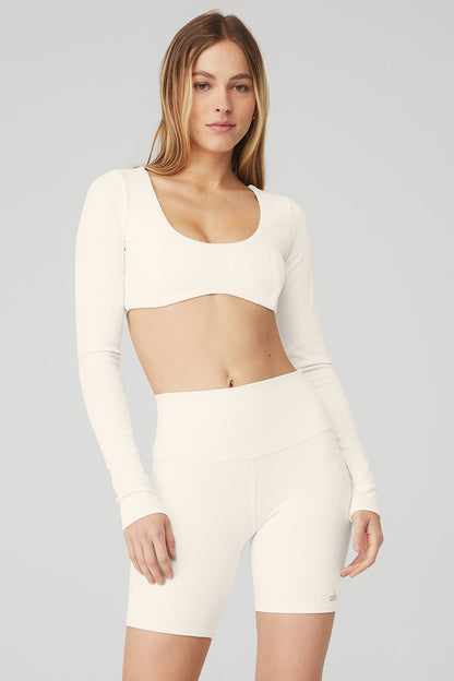 Ribbed Defined Long Sleeve Bra - Ivory