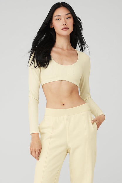 Ribbed Defined Long Sleeve Bra - French Vanilla