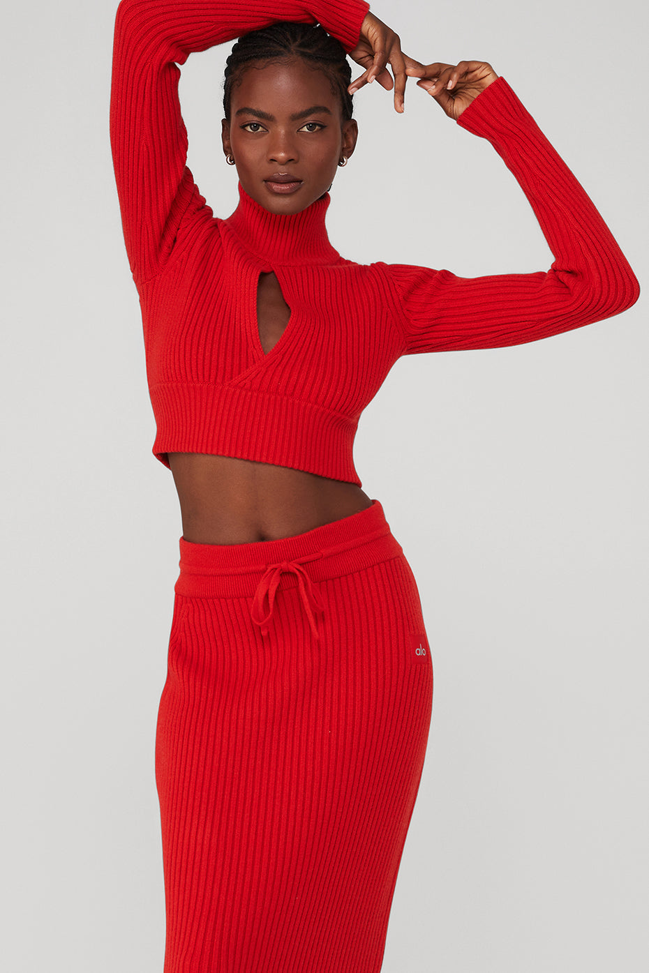 Cashmere Ribbed Winter Dream Cropped Turtleneck - Red Flame