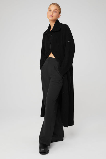 Cashmere Ribbed Winter Dream Long Cardigan - Black