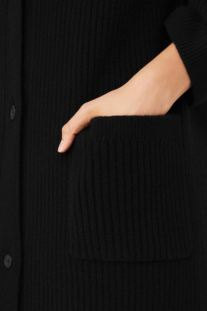 Cashmere Ribbed Winter Dream Long Cardigan - Black