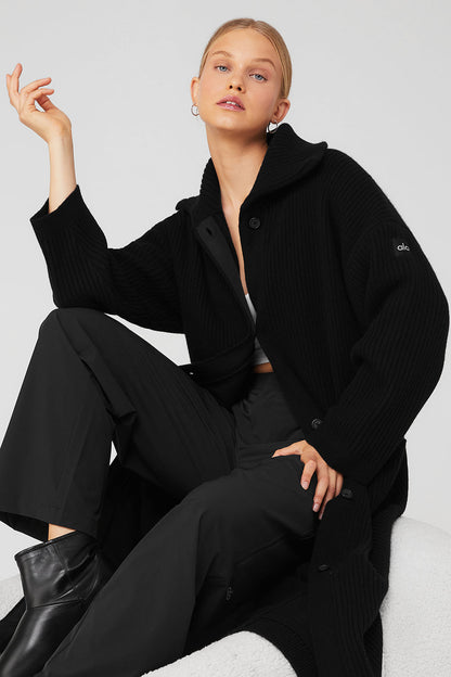 Cashmere Ribbed Winter Dream Long Cardigan - Black