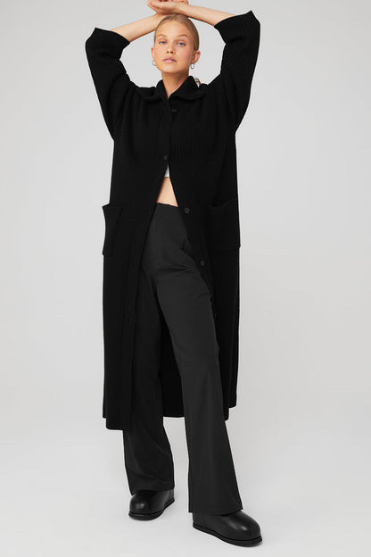 Cashmere Ribbed Winter Dream Long Cardigan - Black