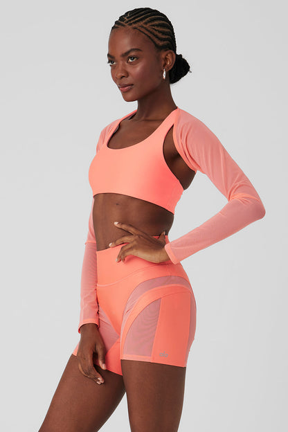 Mesh Heat Wave Shrug - Candy Orange