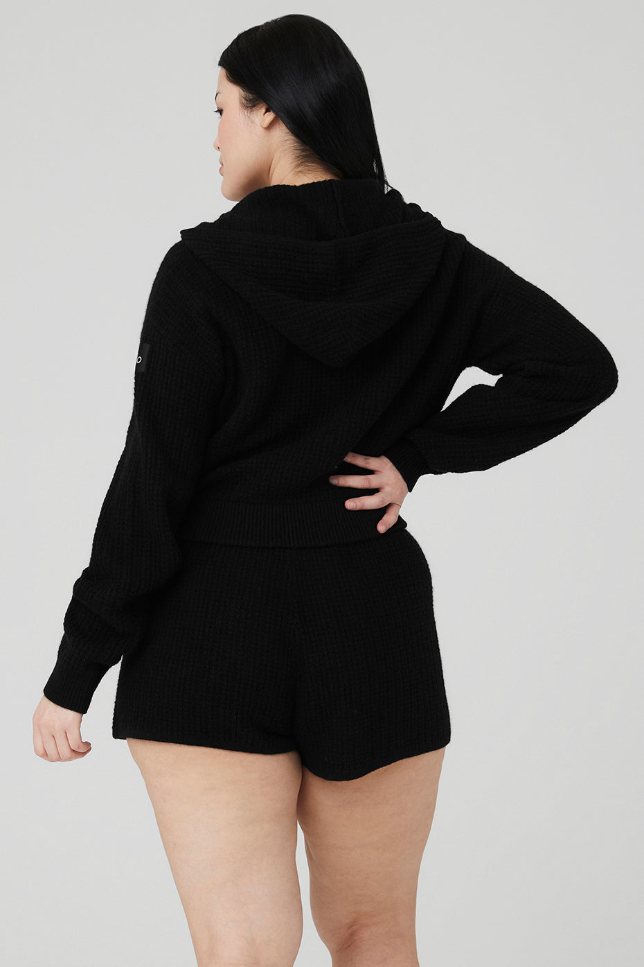 Cashmere Plush Waffle Full Zip Hoodie - Black