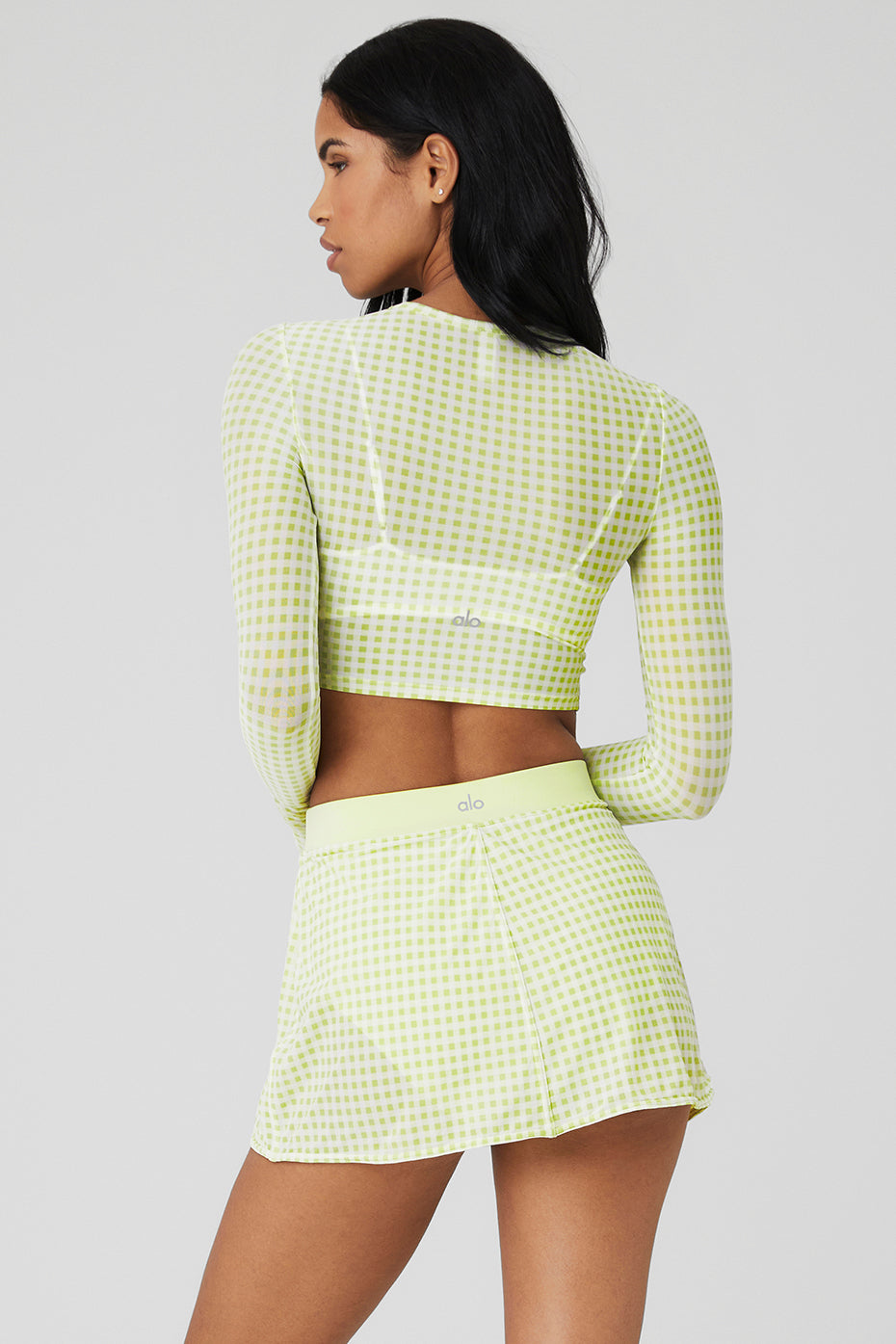 Mesh Gingham Cropped Long Sleeve - Iced Green Tea