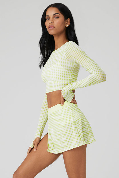 Mesh Gingham Cropped Long Sleeve - Iced Green Tea