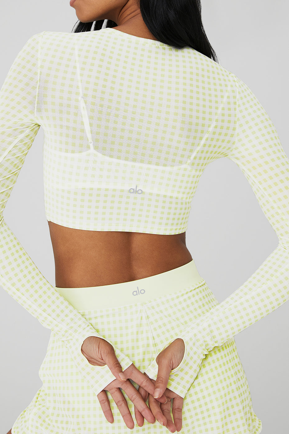 Mesh Gingham Cropped Long Sleeve - Iced Green Tea