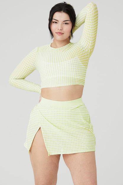 Mesh Gingham Cropped Long Sleeve - Iced Green Tea