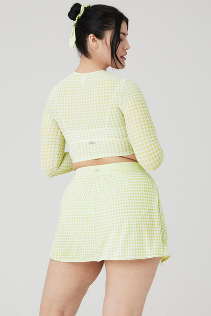 Mesh Gingham Cropped Long Sleeve - Iced Green Tea