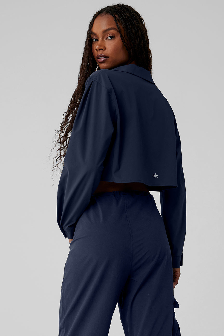 Cropped Take Me Out Button Up - Navy